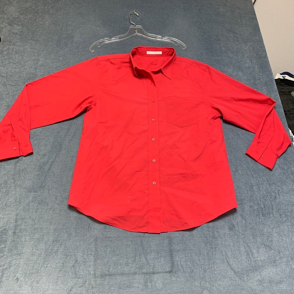 Foxcroft Wrinkle Free Shirt Womens 16 Red Cotton Classic Long Sleeve Button Up